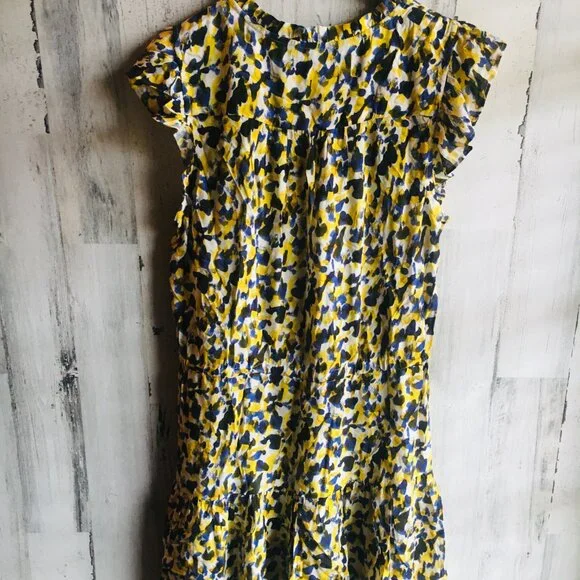 NWOT Velvet by Graham & Spencer Dress Flutter Cap Sleeve Abstract Print Yellow L - Picture 9 of 12